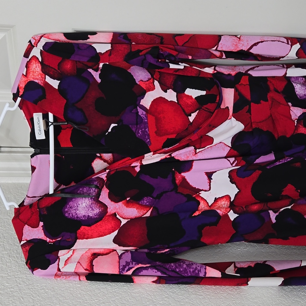Calvin Klein Red Pink Purple Floral Wrap Dress - Picture 3 of 8